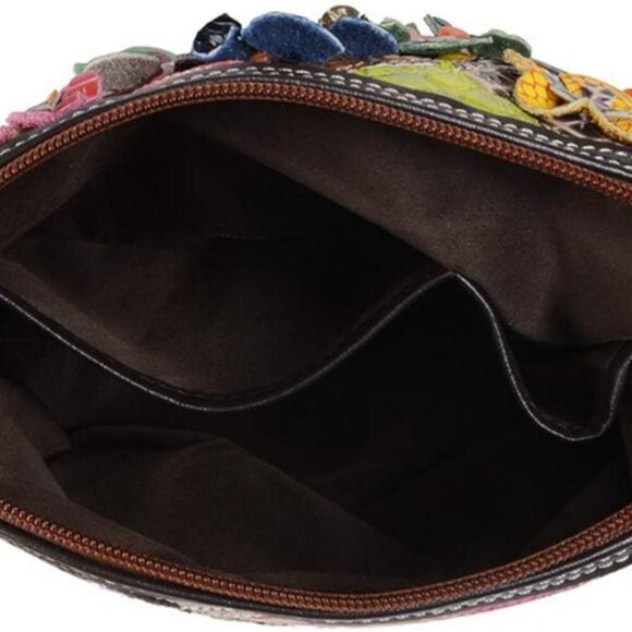 Women’s Multicolor Floral Crossbody Bag Cowhide Leather Handbag Colorful Purses - Picture 4 of 7